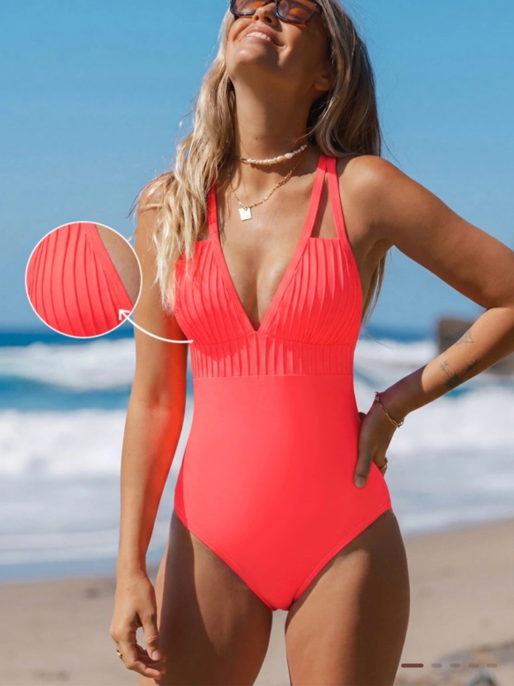 NWT Popvil Coral Ruched Plunge Cross-Back One-Piece Swimsuit, size Medium